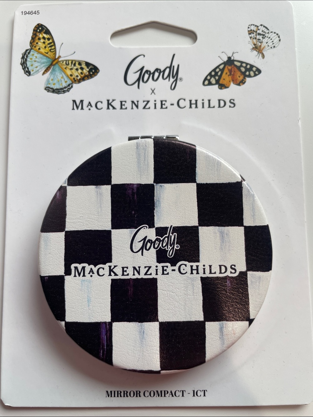 MacKenzie-Childs Black & White Courtly Check Compact Mirror by Goody Brand new!